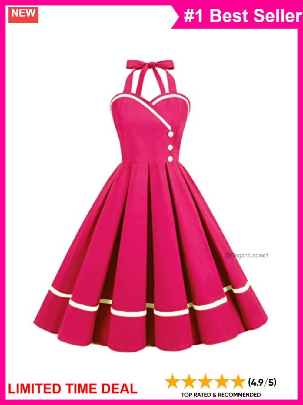 Vintage 1950s Polka Dot Halter Swing Dress Sleeveless A-Line Midi Retro